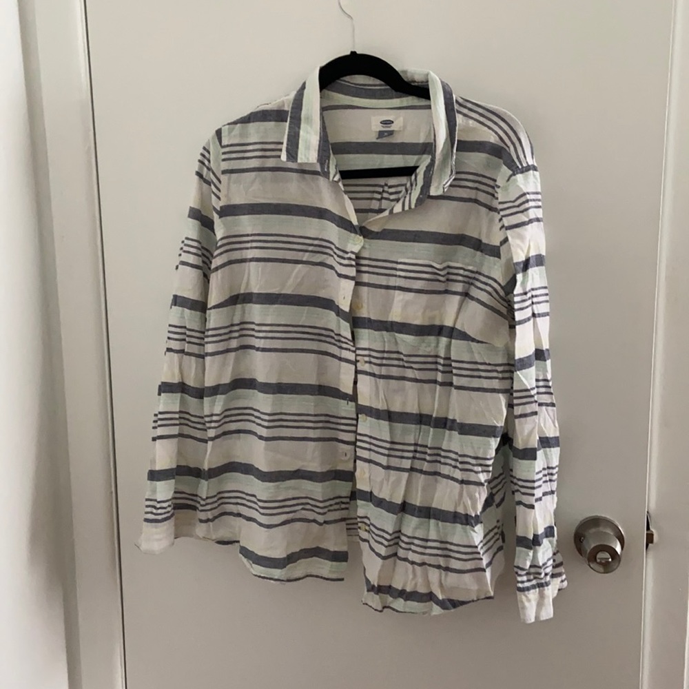 Linen blend striped long sleeve